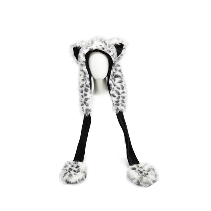 Arctic Snow Leopard Faux-Fur Paw Hood