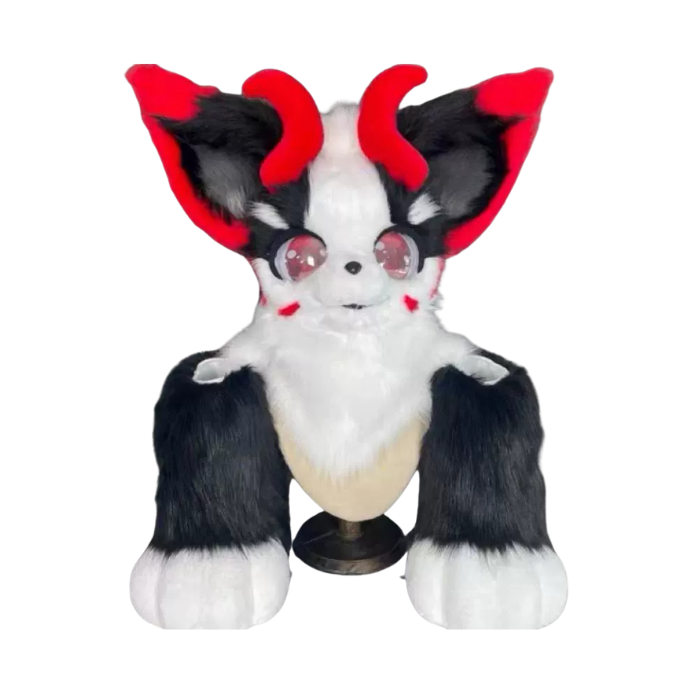 Crimson Horned Demon Fox Fursuit Partial Set