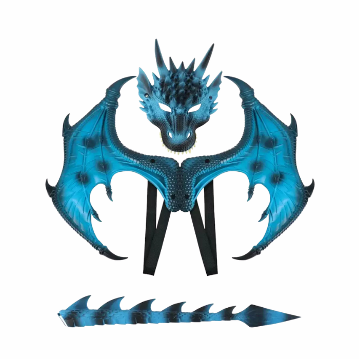 Frostfire Blue Dragon Mask, Wings & Tail Costume Set