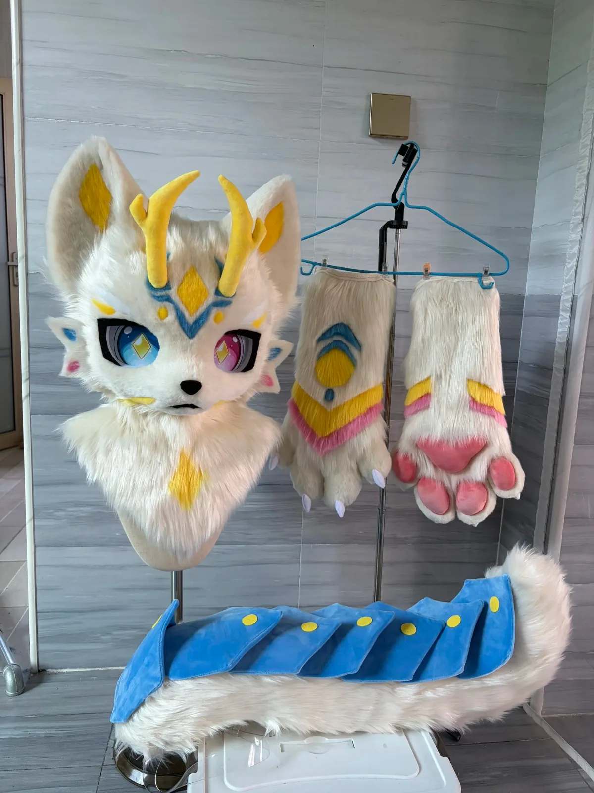 Golden Antler Kemono Fursuit Head With Paws  thumbnail 4