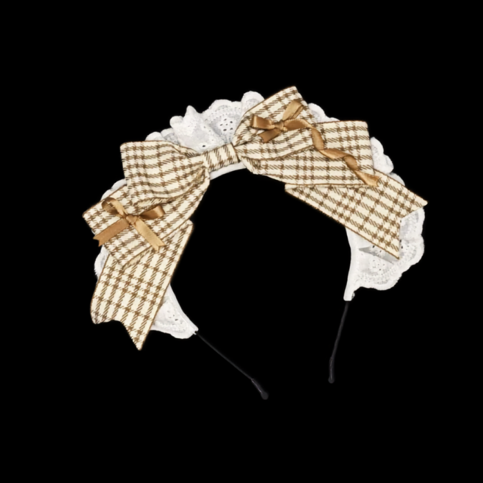 Houndstooth Lace Bow Classic Cosplay Headband thumbnail 2