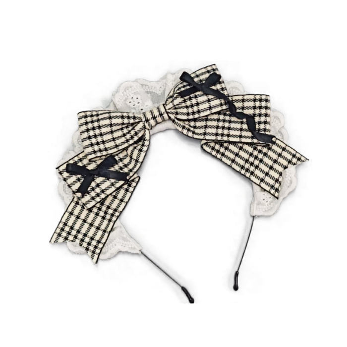 Houndstooth Lace Bow Cosplay Headband