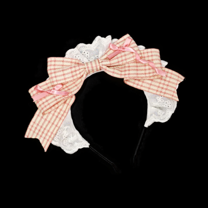 Houndstooth Lace Bow Cosplay Headband thumbnail 4