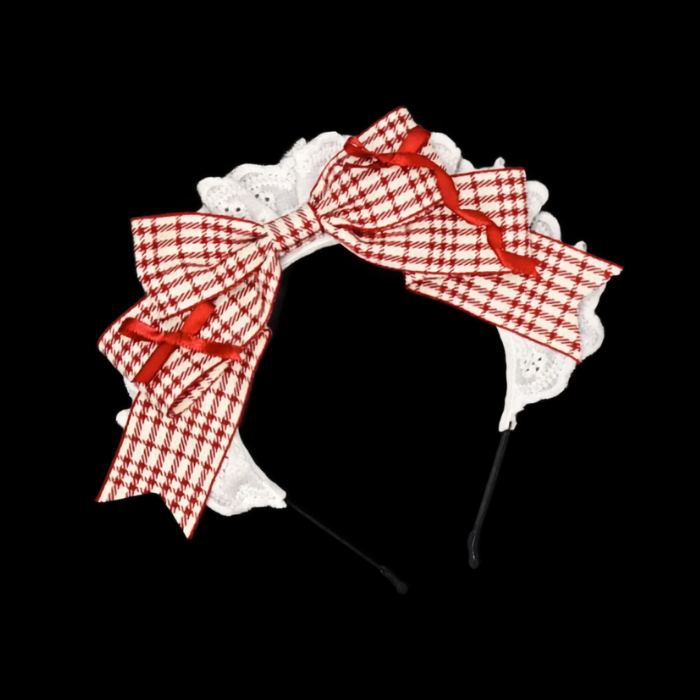Houndstooth Lace Bow Cosplay Headband thumbnail 5