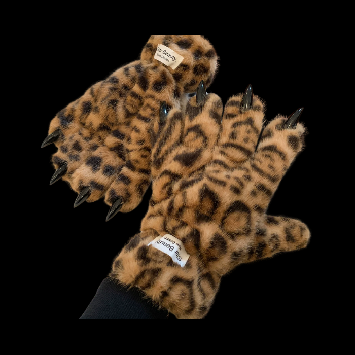 Leopard Plush Claw Gloves thumbnail 1