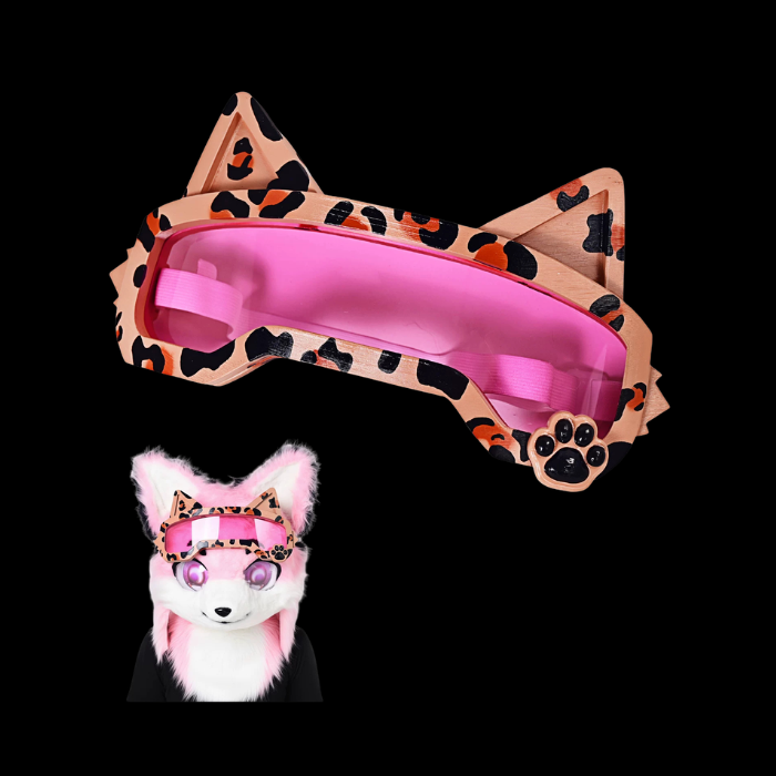 Leopard-Print Cat-Ear Visor Cosplay Goggles