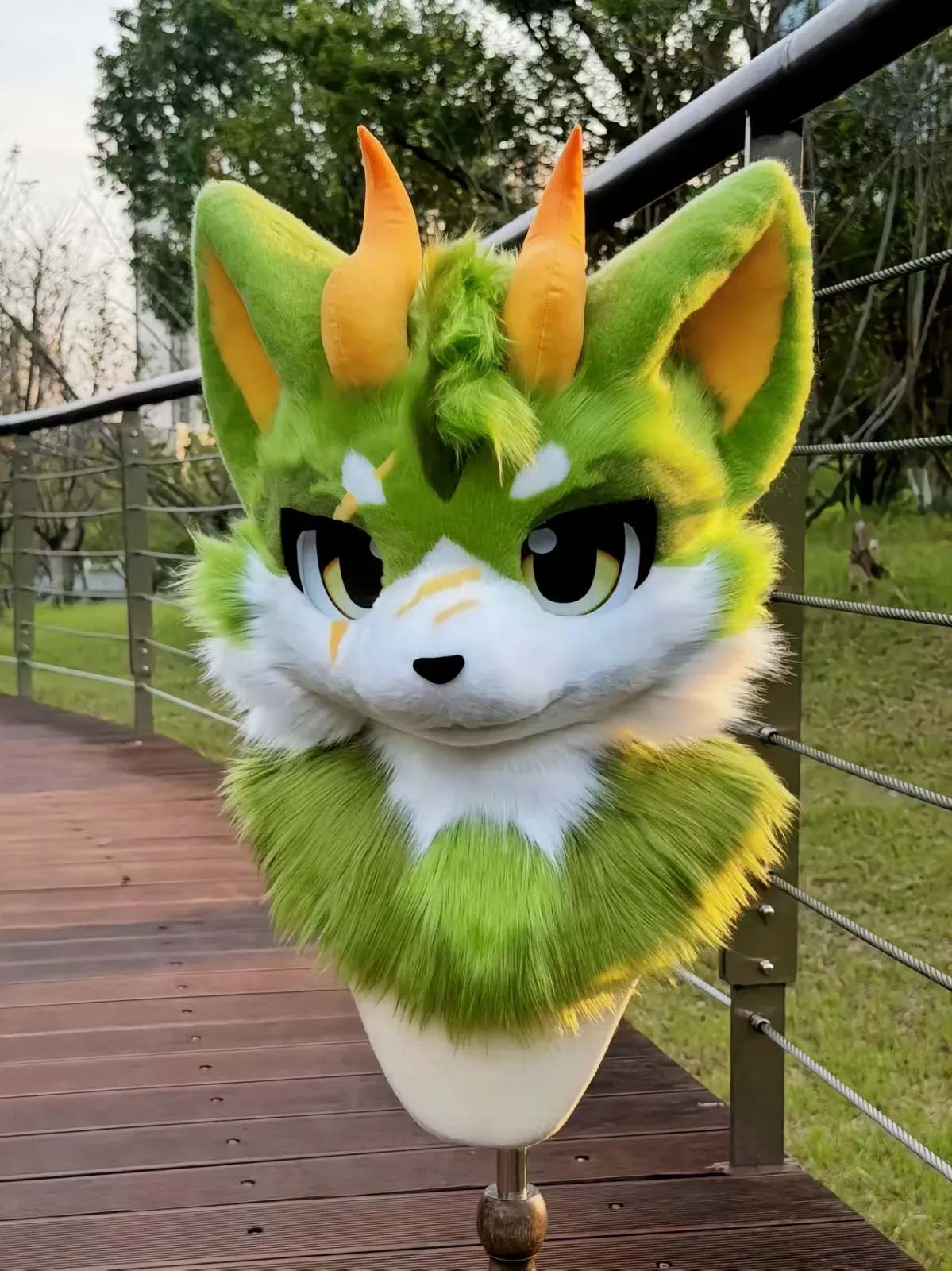 Lime Blaze Dragon Kemono Fursuit Head thumbnail 2