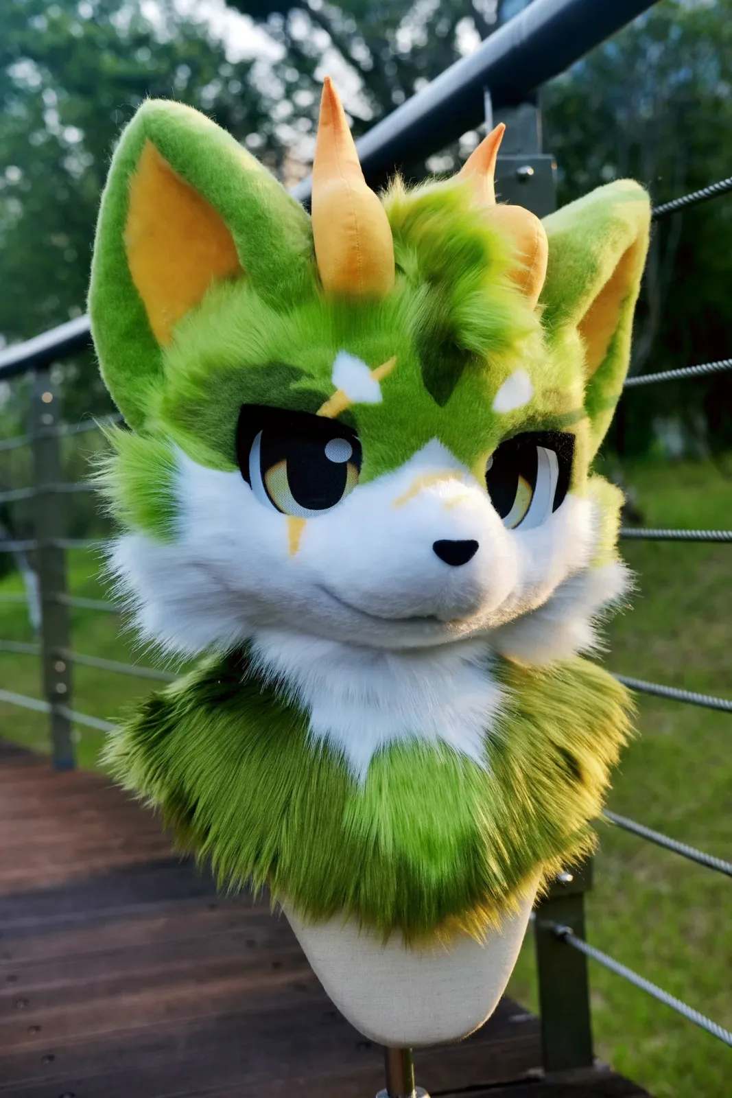 Lime Blaze Dragon Kemono Fursuit Head thumbnail 3