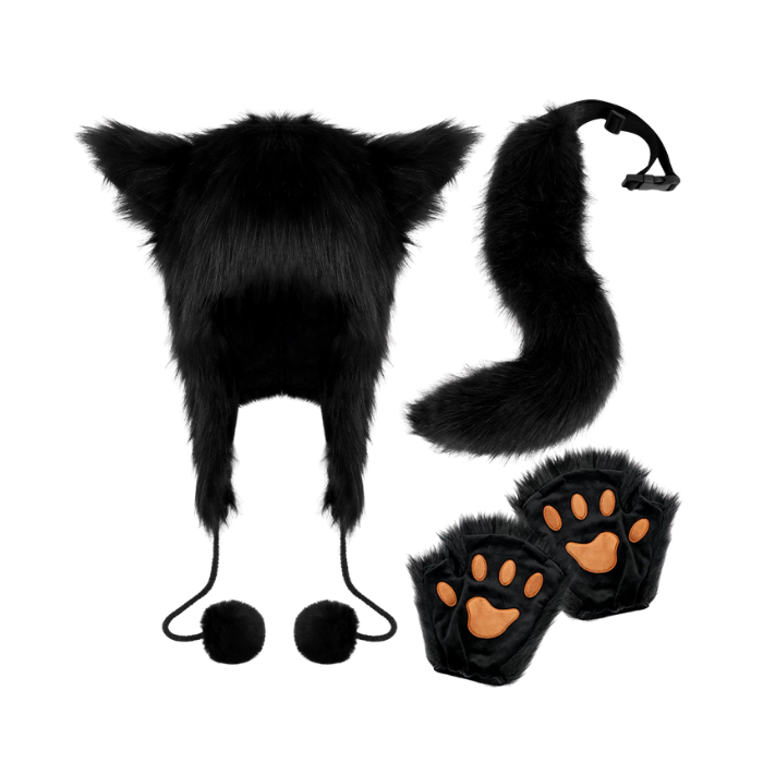 Midnight Wolf Ear Hat, Tail & Paw Accessory Set