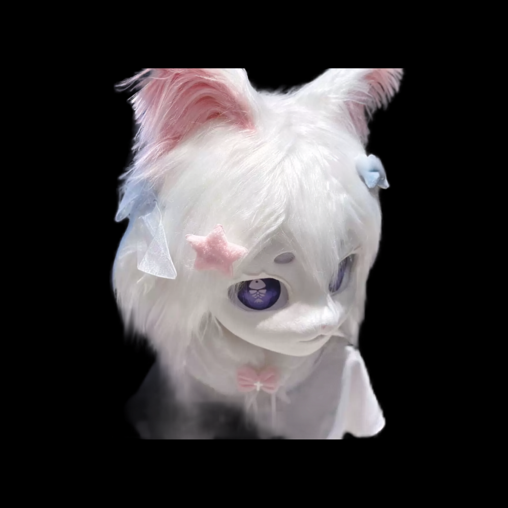Moonlit White Cat Kemono Fursuit Head thumbnail 1
