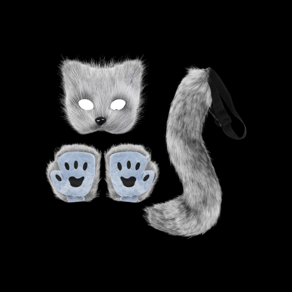 Silver Fox Mask, Paws & Tail Set