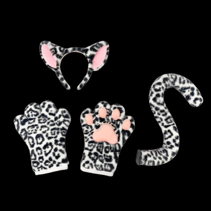 Snow Product Name: Snow & Golden Leopard Ear, Paw and Tail Bundle Golden Leopard Ear, Paw and Tail Cosplay Bundle thumbnail 2