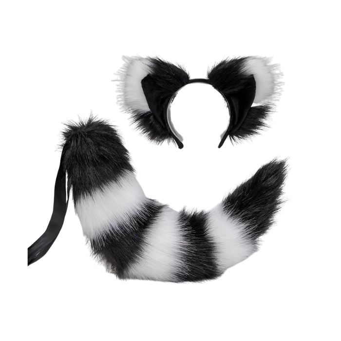 Tricolor Raccoon Ear & Tail Accessory Set thumbnail 4