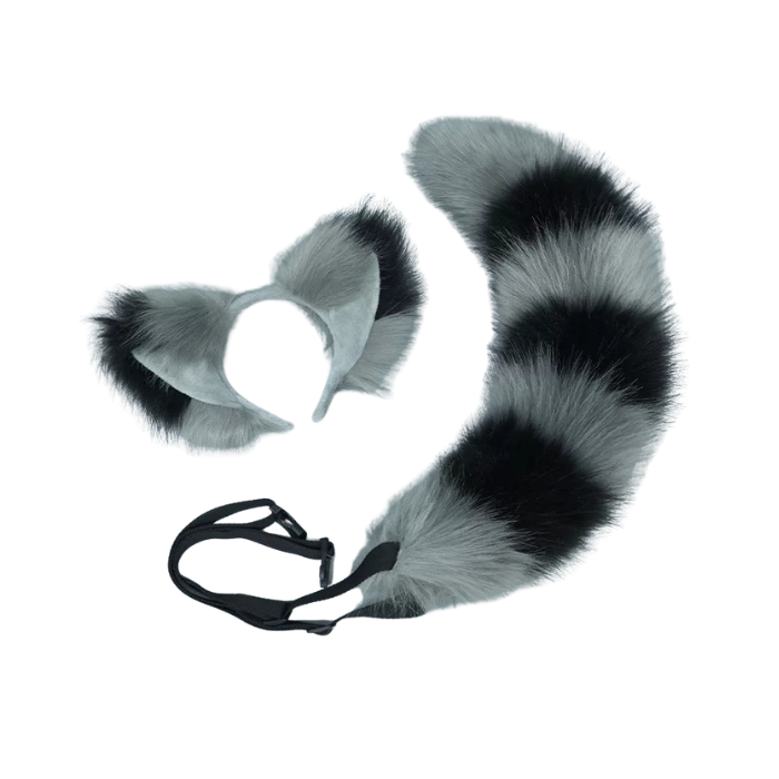 Tricolor Raccoon Ear & Tail Accessory Set thumbnail 8