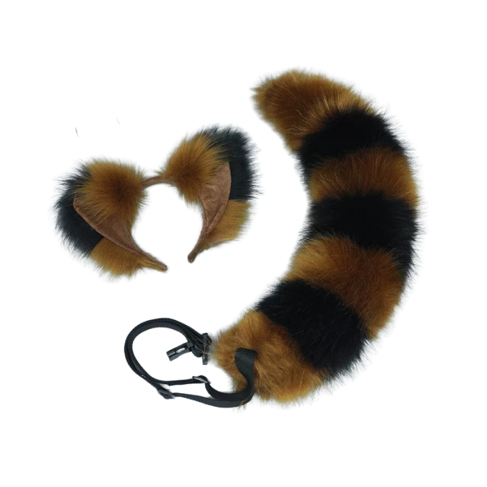 Tricolor Raccoon Ear & Tail Accessory Set thumbnail 9